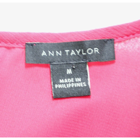 Ann Taylor Size M Flutter Sleeve Blouse Crinkle Chiffon Fuchsia Pink - Picture 10 of 12